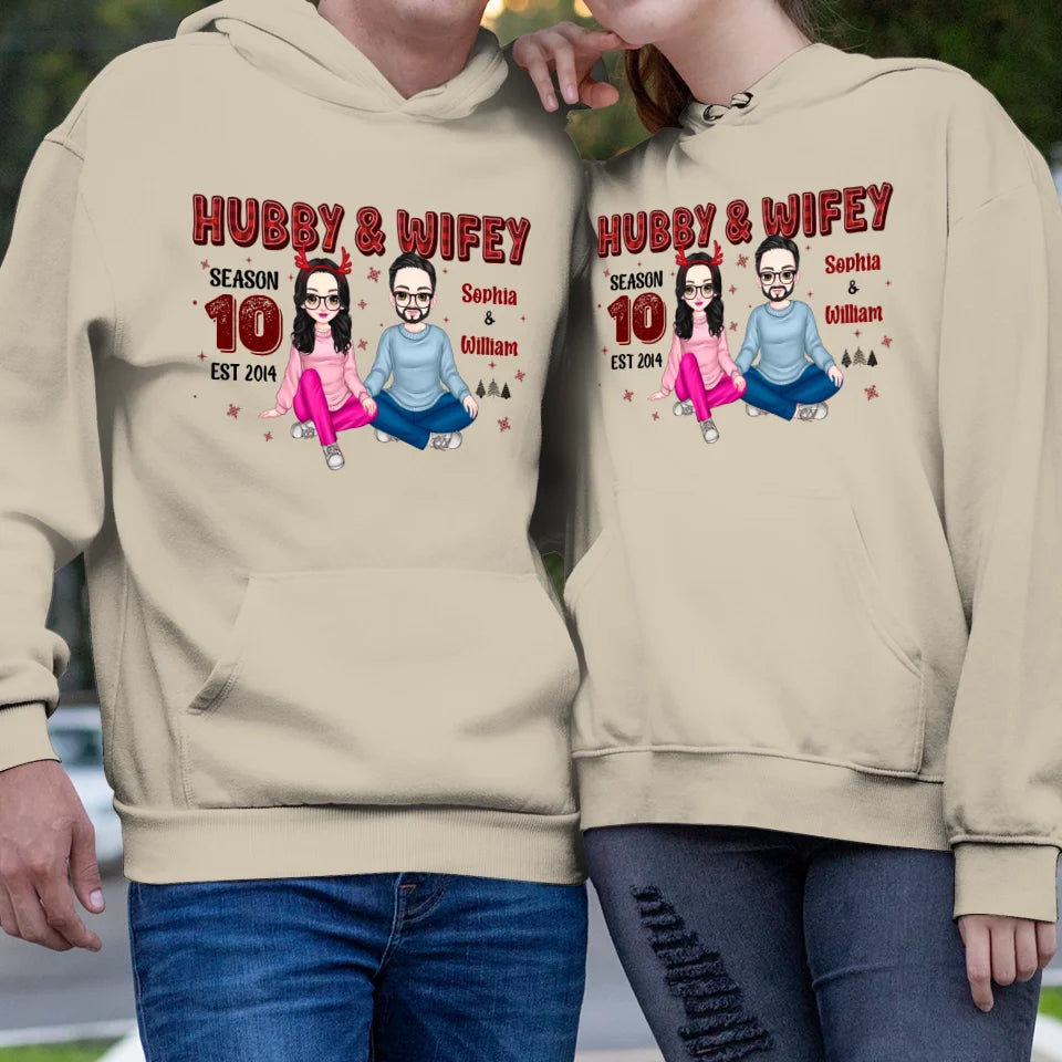 Hubby And Wifey With Christmas Plaid - Custom Name - Personalized Gift For Couples - Unisex Hoodie