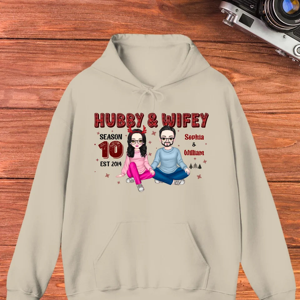 Hubby And Wifey With Christmas Plaid - Custom Name - Personalized Gift For Couples - Unisex Hoodie