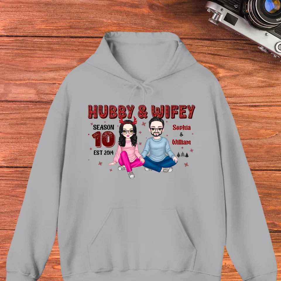 Hubby And Wifey With Christmas Plaid - Custom Name - Personalized Gift For Couples - Unisex Hoodie