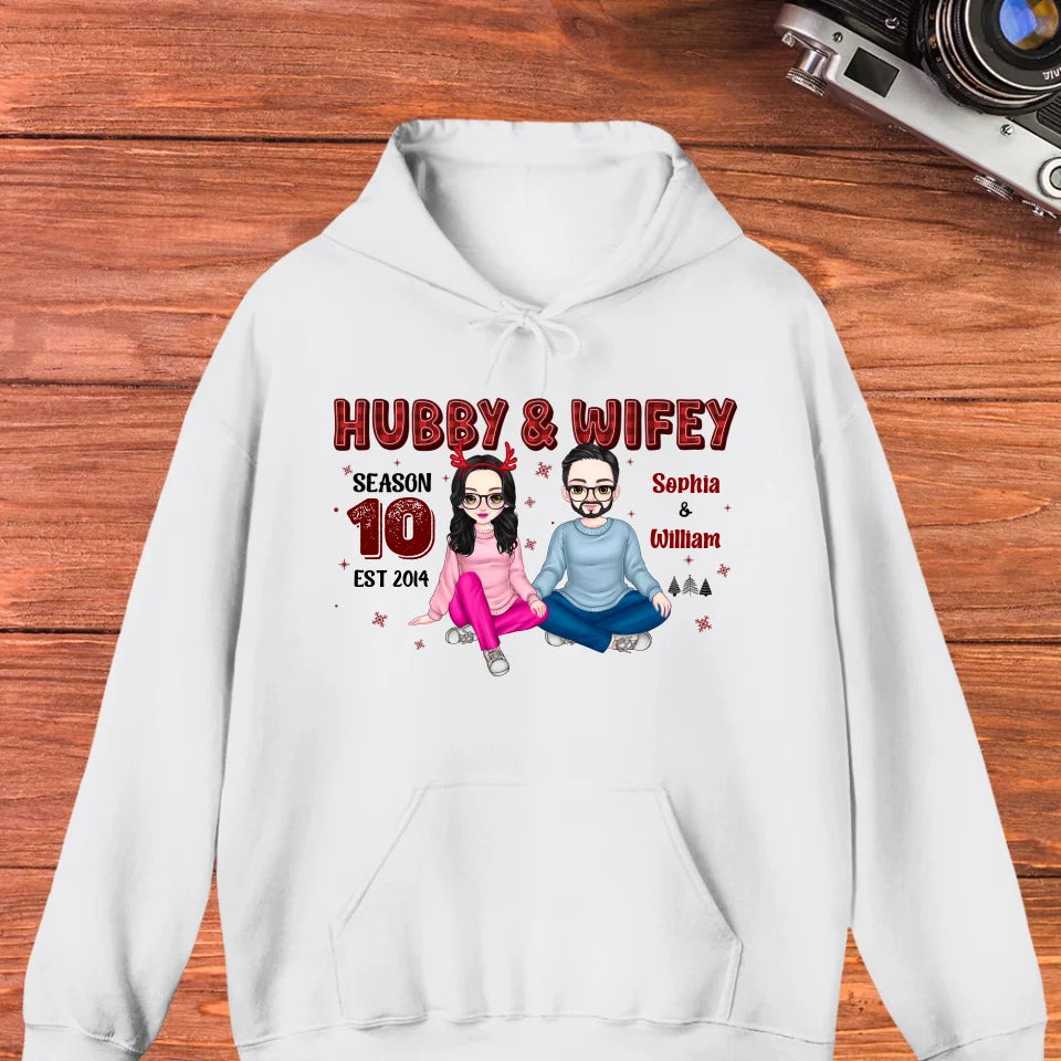 Hubby And Wifey With Christmas Plaid - Custom Name - Personalized Gift For Couples - Unisex Hoodie