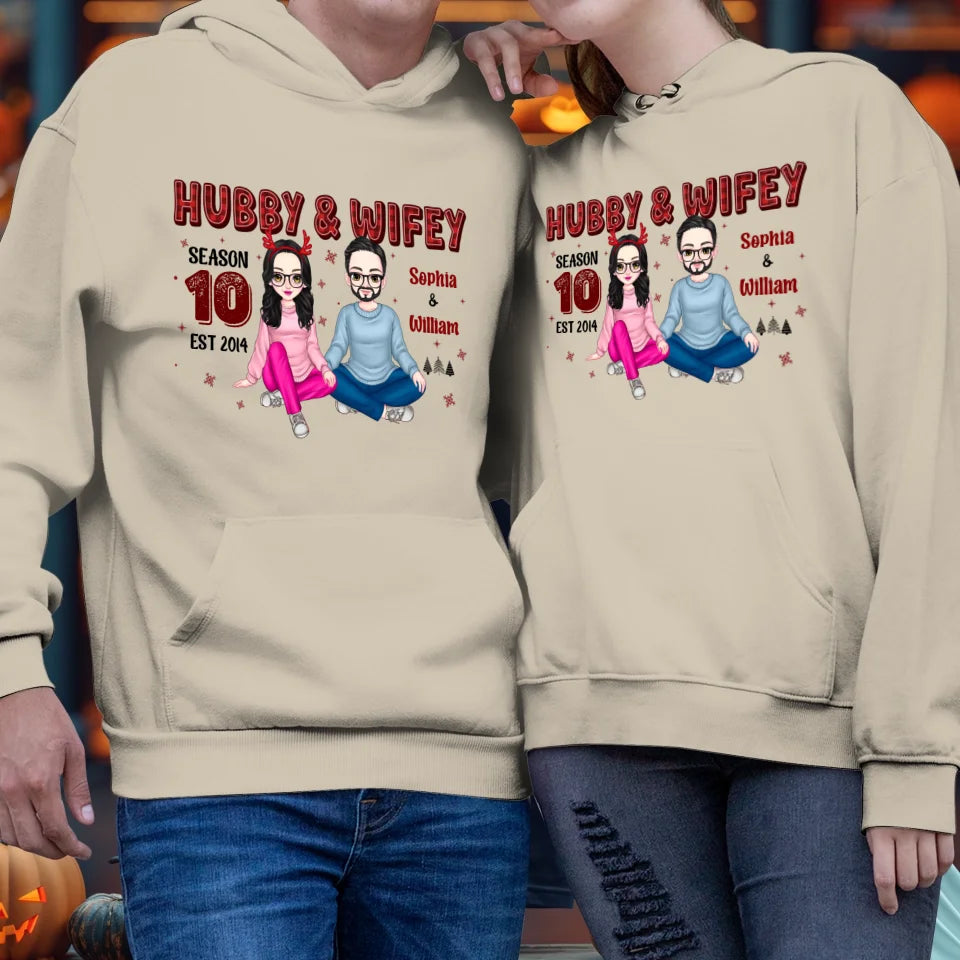 Hubby And Wifey With Christmas Plaid - Custom Name - Personalized Gift For Couples - Unisex Hoodie