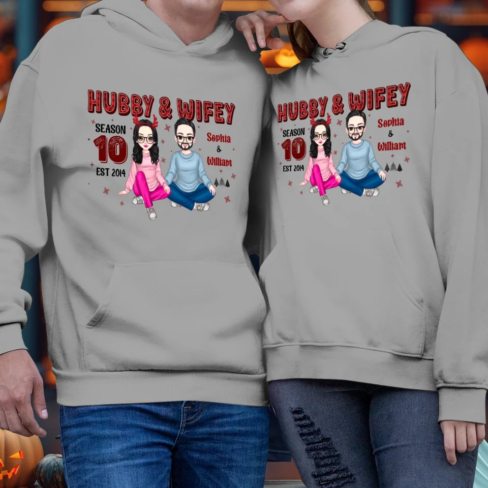 Hubby And Wifey With Christmas Plaid - Custom Name - Personalized Gift For Couples - Unisex Hoodie