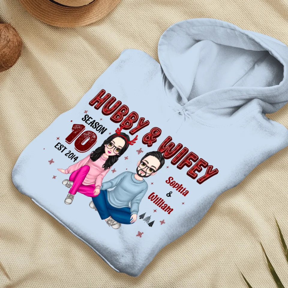 Hubby And Wifey With Christmas Plaid - Custom Name - Personalized Gift For Couples - Unisex Hoodie