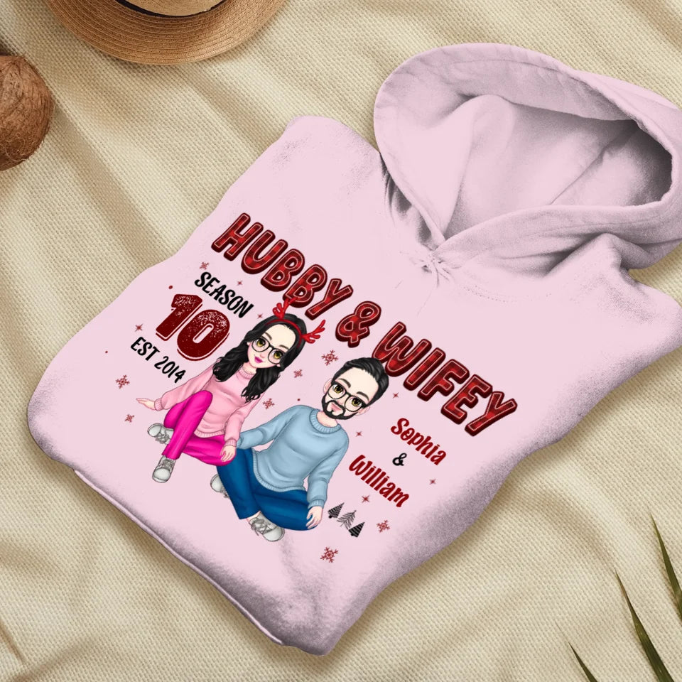 Hubby And Wifey With Christmas Plaid - Custom Name - Personalized Gift For Couples - Unisex Hoodie