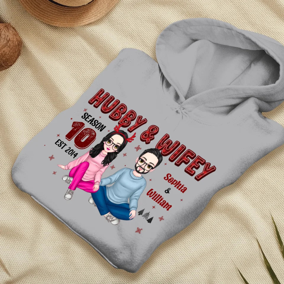 Hubby And Wifey With Christmas Plaid - Custom Name - Personalized Gift For Couples - Unisex Hoodie