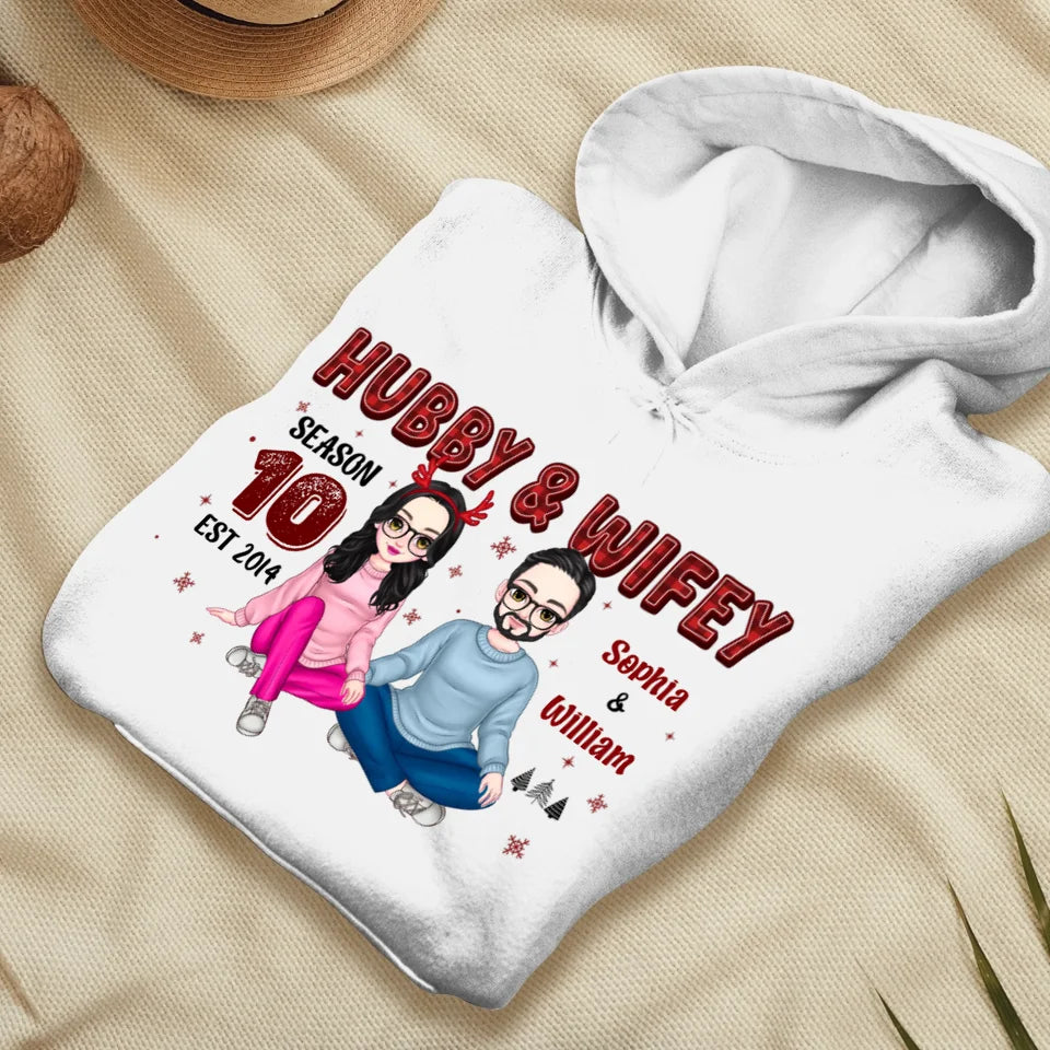 Hubby And Wifey With Christmas Plaid - Custom Name - Personalized Gift For Couples - Unisex Hoodie