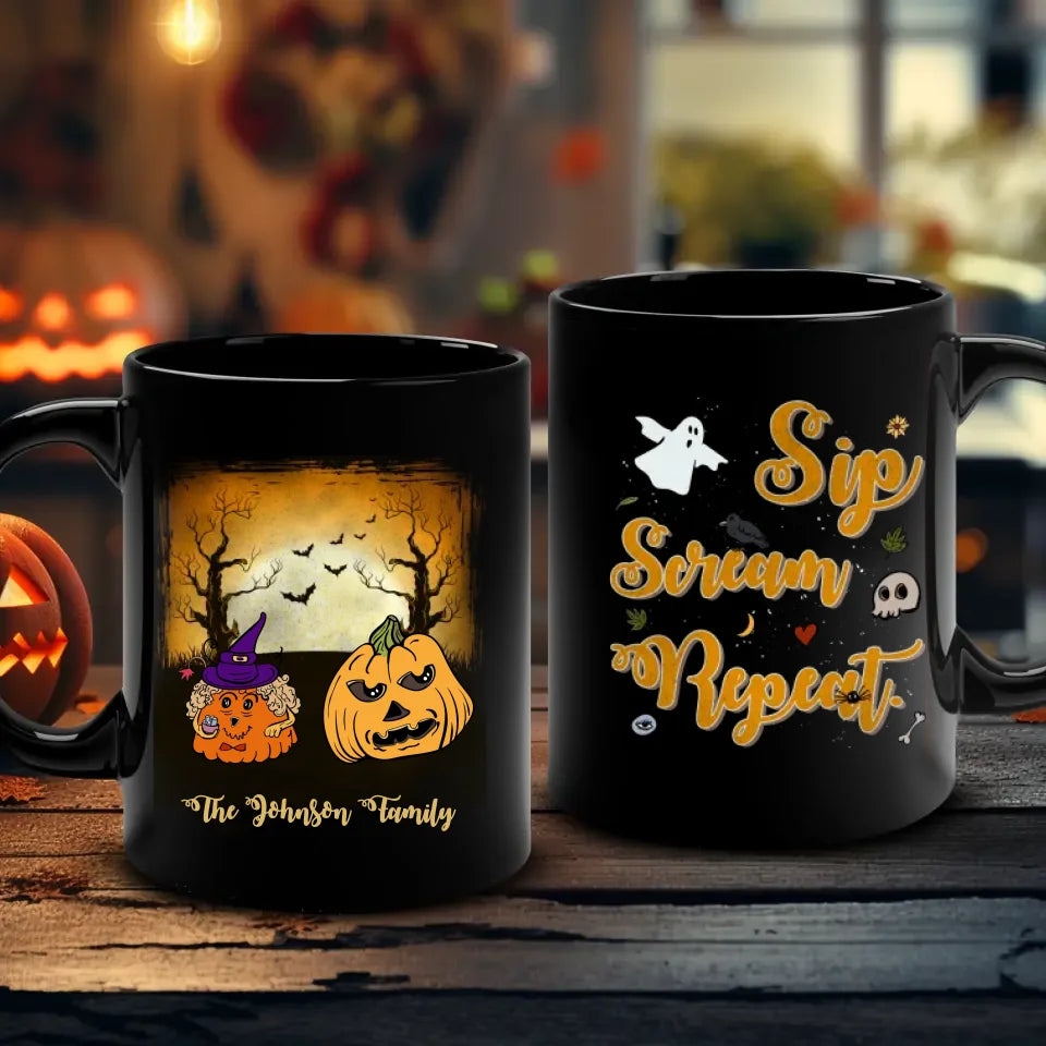 Sip Scream Repeat - Custom Name - Personalized Gifts For Family - Mug