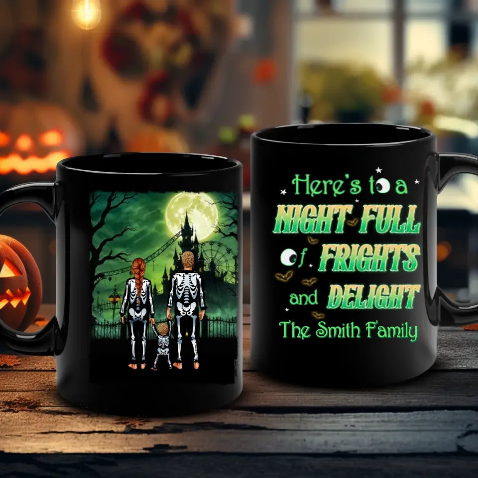 Here's To A Night Full Of Frights And Delight - Custom Name - Personalized Gifts For Family - Mug