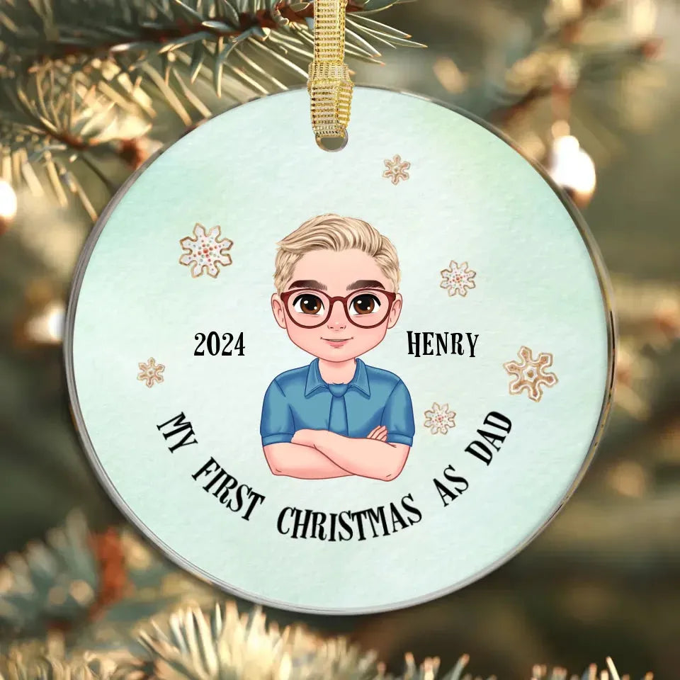 My First Christmas As Dad With Basic Background - Custom Name - Personalized Gift For Dad - Ornament