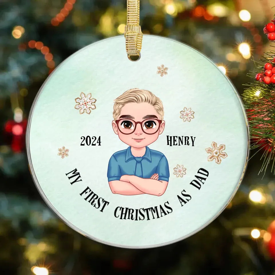 My First Christmas As Dad With Basic Background - Custom Name - Personalized Gift For Dad - Ornament