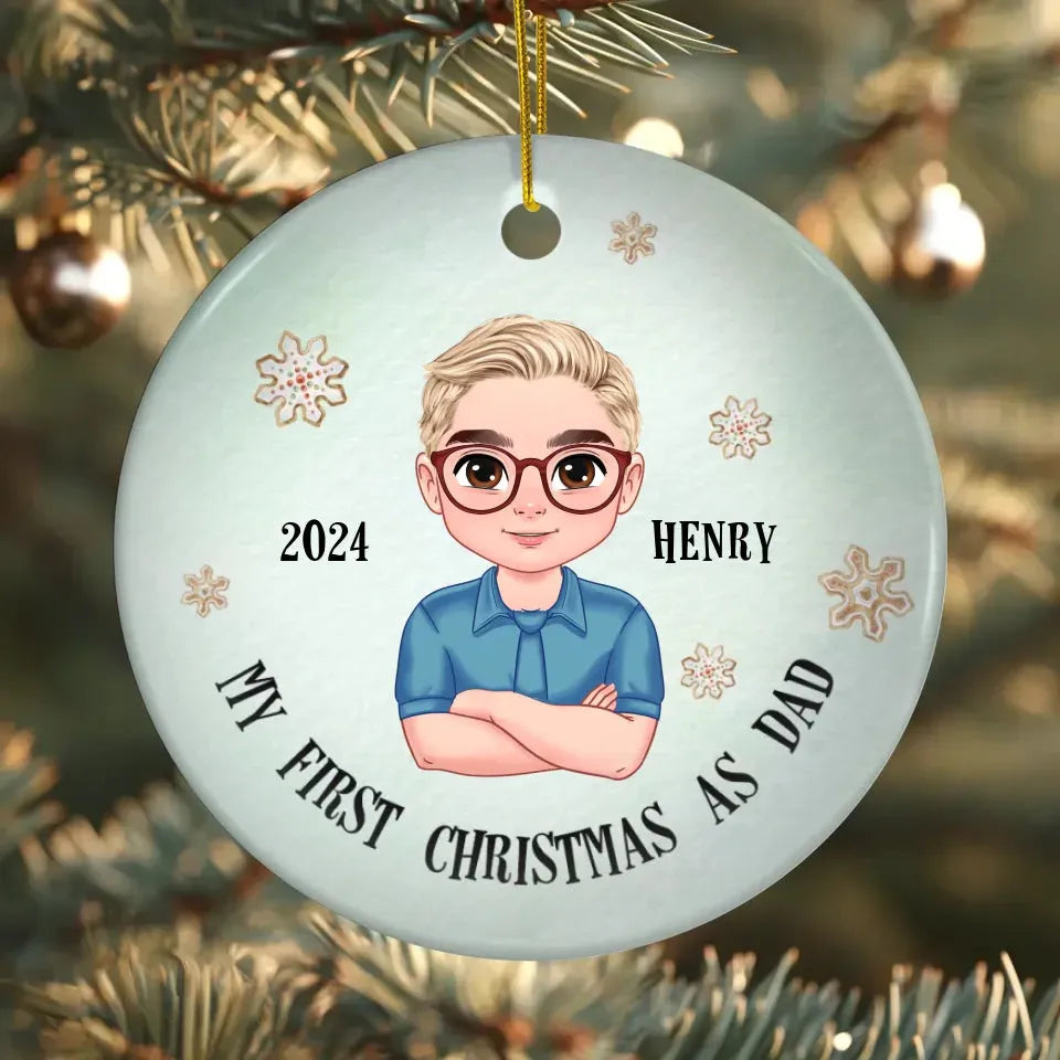 My First Christmas As Dad With Basic Background - Custom Name - Personalized Gift For Dad - Ornament