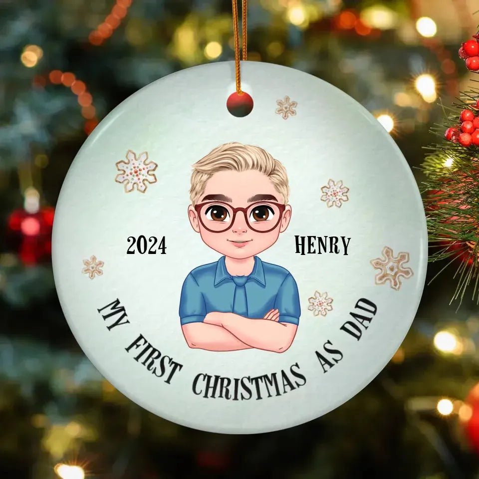 My First Christmas As Dad With Basic Background - Custom Name - Personalized Gift For Dad - Ornament