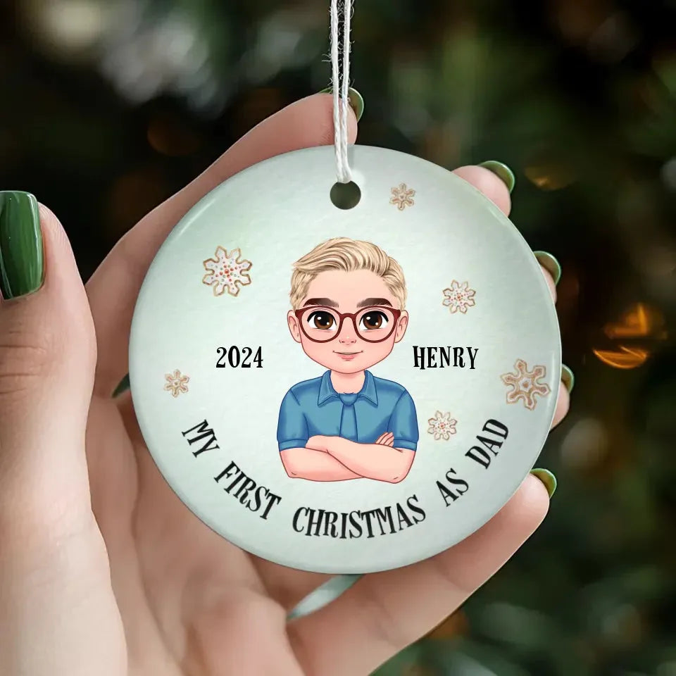 My First Christmas As Dad With Basic Background - Custom Name - Personalized Gift For Dad - Ornament