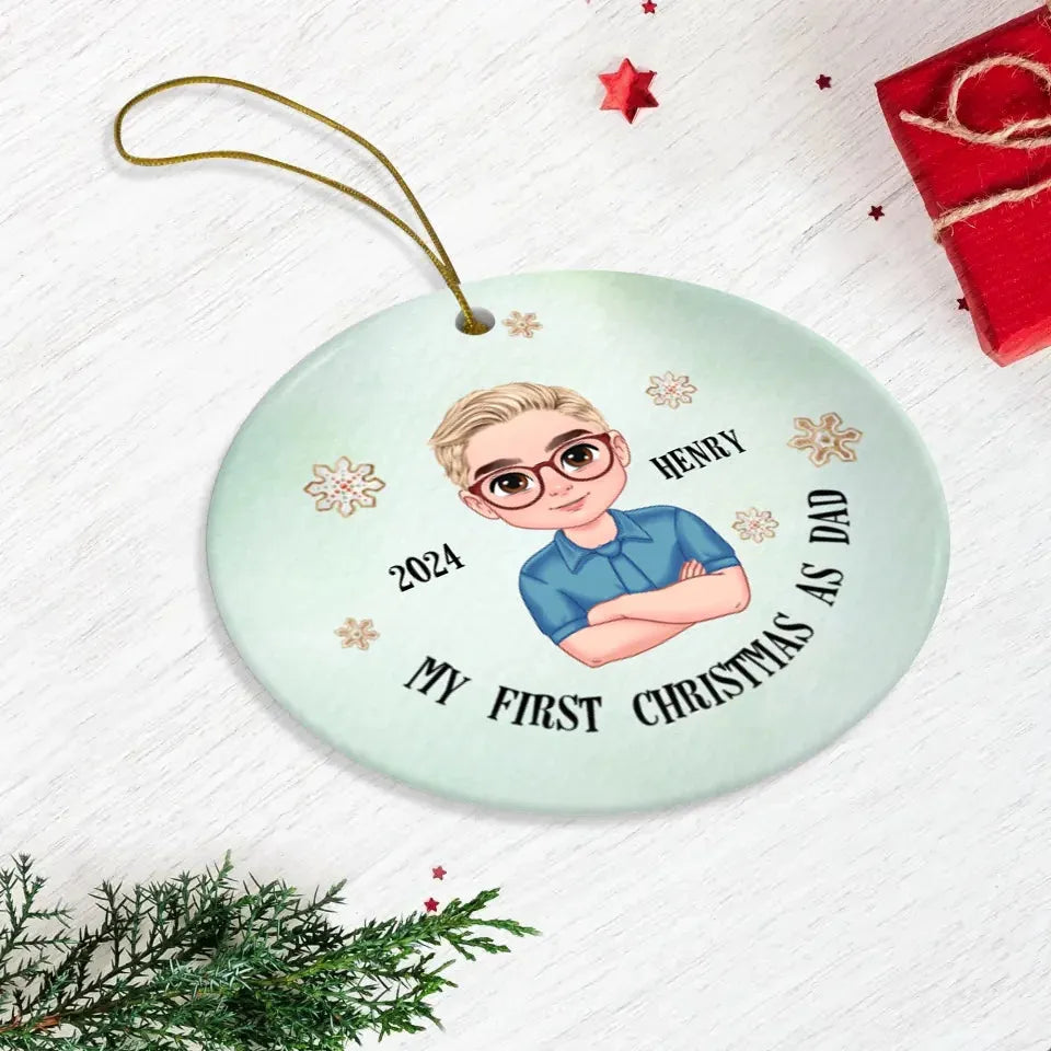 My First Christmas As Dad With Basic Background - Custom Name - Personalized Gift For Dad - Ornament