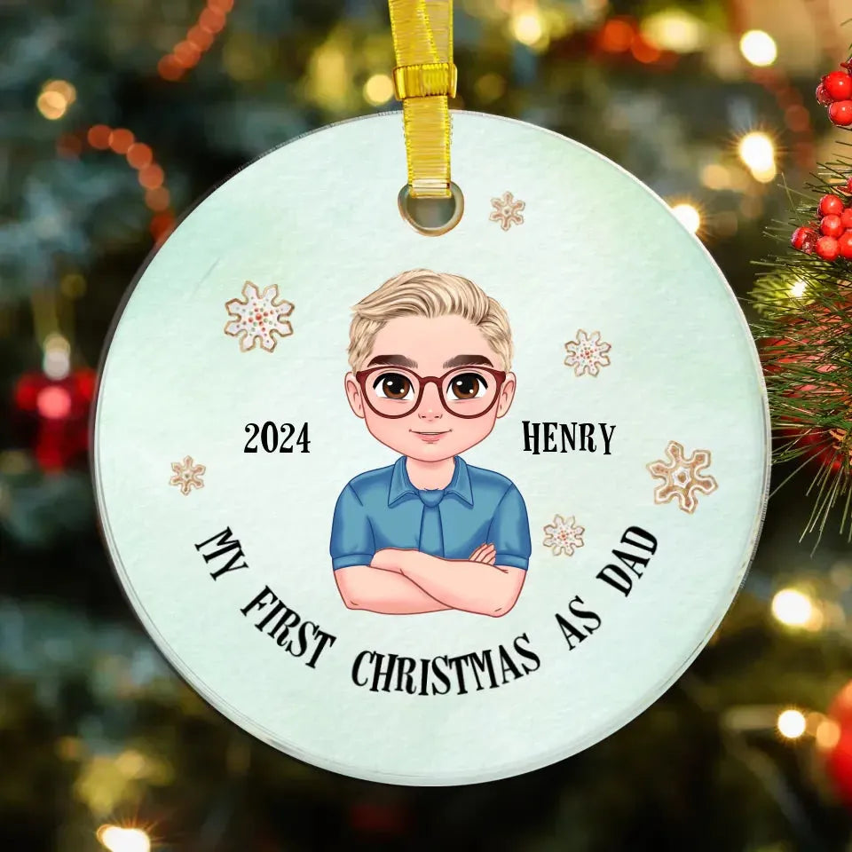 My First Christmas As Dad With Basic Background - Custom Name - Personalized Gift For Dad - Ornament