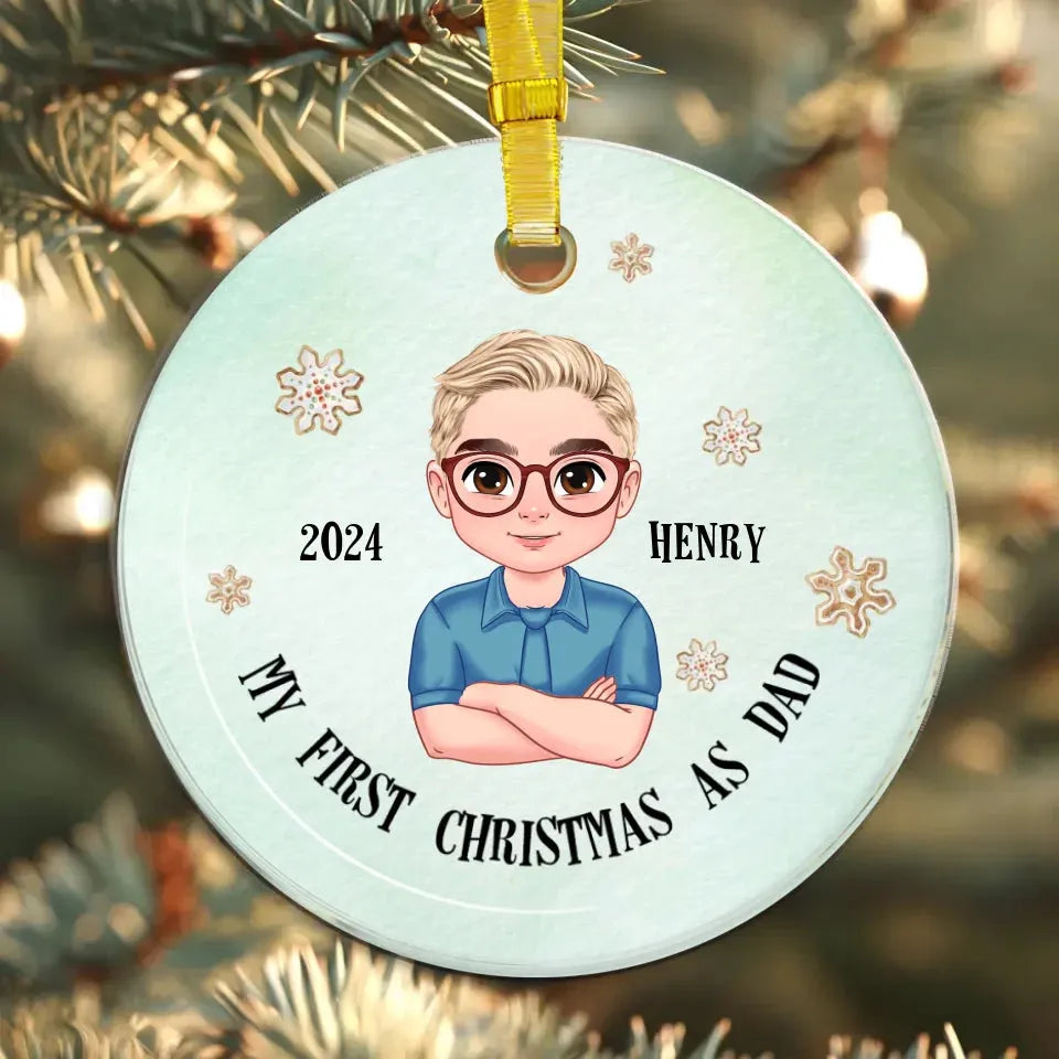 My First Christmas As Dad With Basic Background - Custom Name - Personalized Gift For Dad - Ornament