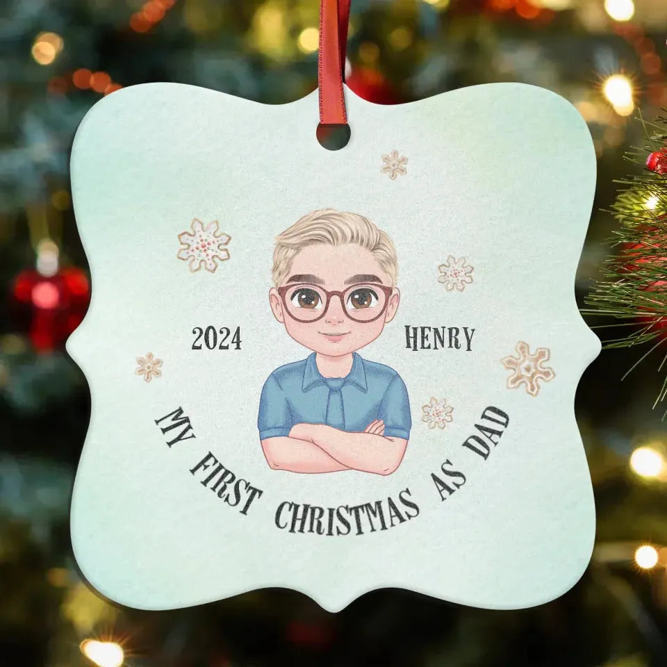 My First Christmas As Dad With Basic Background - Custom Name - Personalized Gift For Dad - Ornament