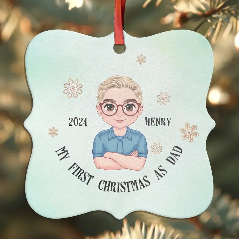 My First Christmas As Dad With Basic Background - Custom Name - Personalized Gift For Dad - Ornament