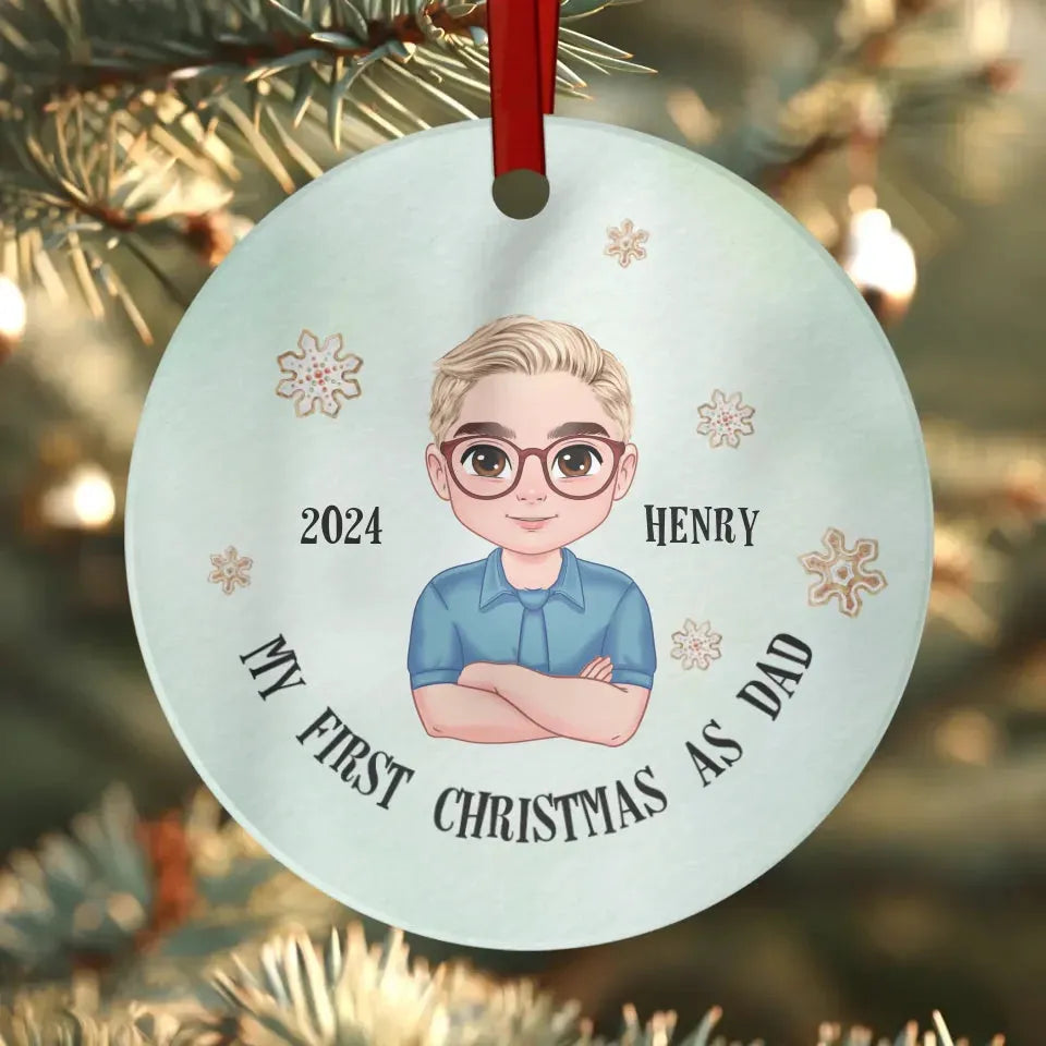 My First Christmas As Dad With Basic Background - Custom Name - Personalized Gift For Dad - Ornament