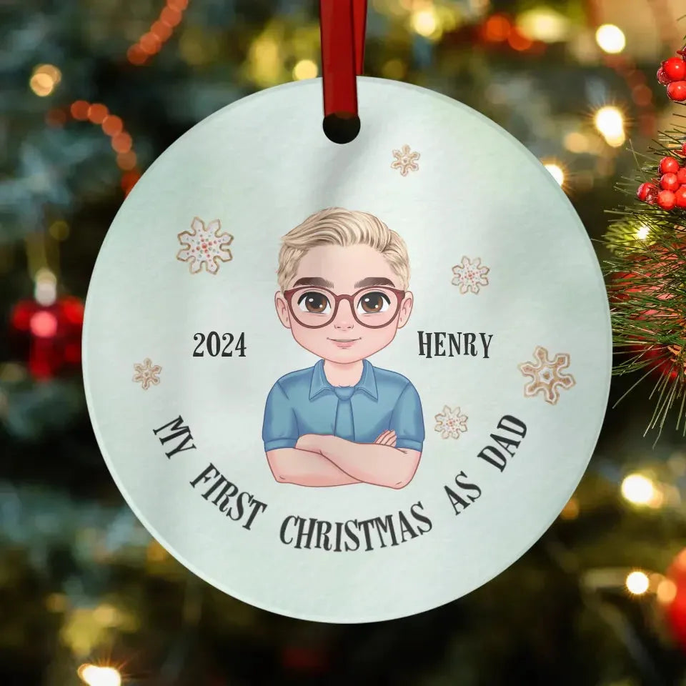 My First Christmas As Dad With Basic Background - Custom Name - Personalized Gift For Dad - Ornament