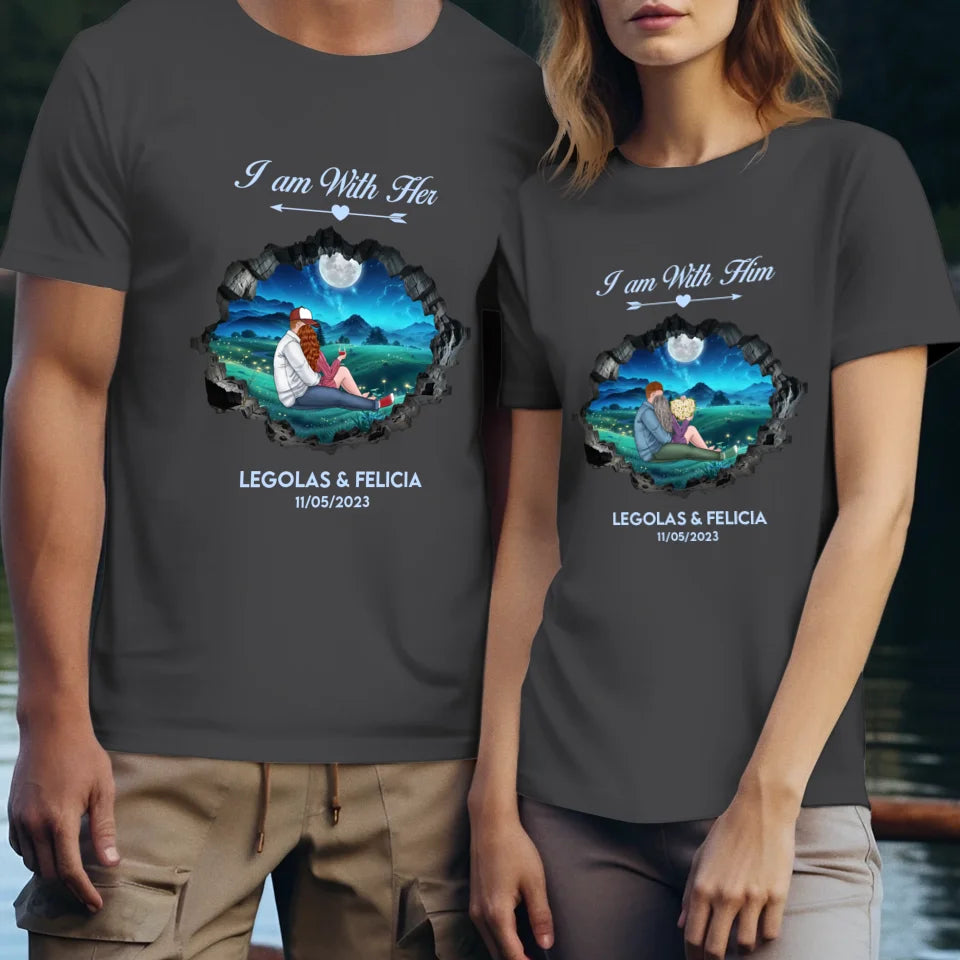 I Am With Him - Custom Name - Personalized Gifts for Couples - T-Shirt