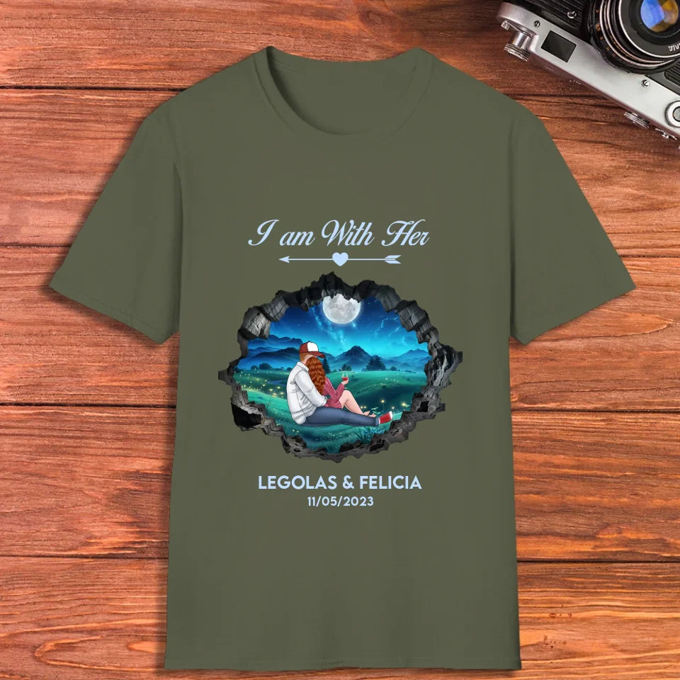 I Am With Him - Custom Name - Personalized Gifts for Couples - T-Shirt