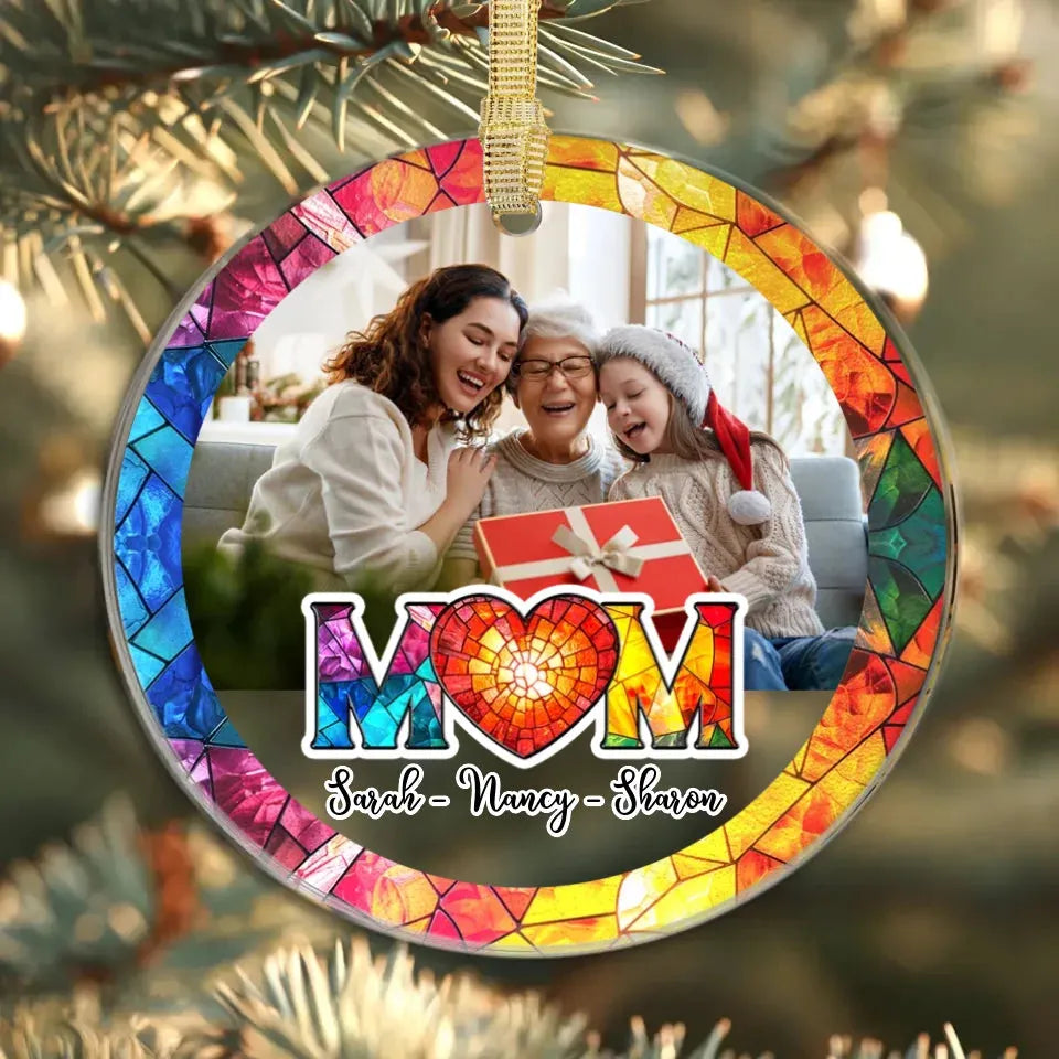 Mom And Children Stained Glass - Custom Photo - Personalized Gift For Mom - Ornament