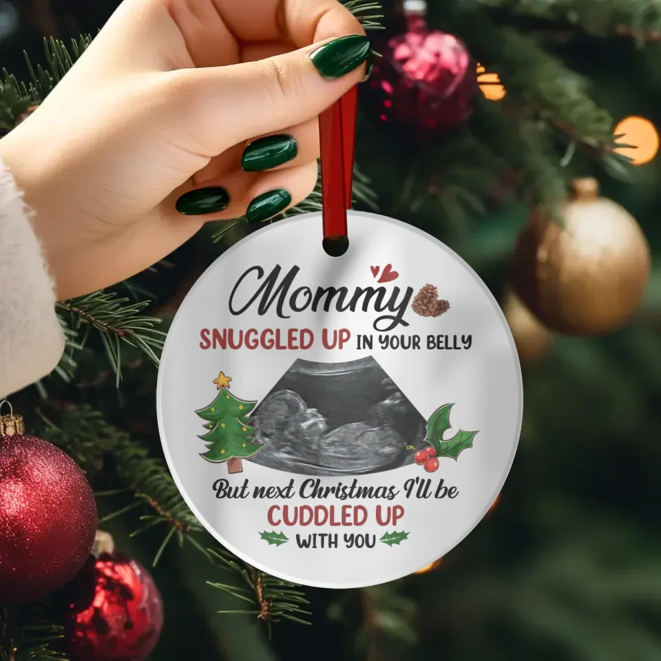 This Christmas, Nestled Inside, Next Year, BY Your Side, Mom - Custom Photo - Personalized Gift For Mom - Ornament