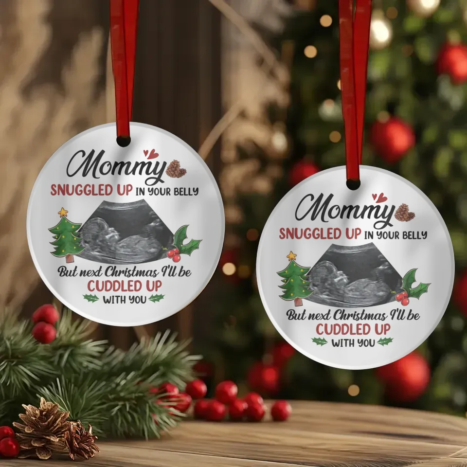 This Christmas, Nestled Inside, Next Year, BY Your Side, Mom - Custom Photo - Personalized Gift For Mom - Ornament