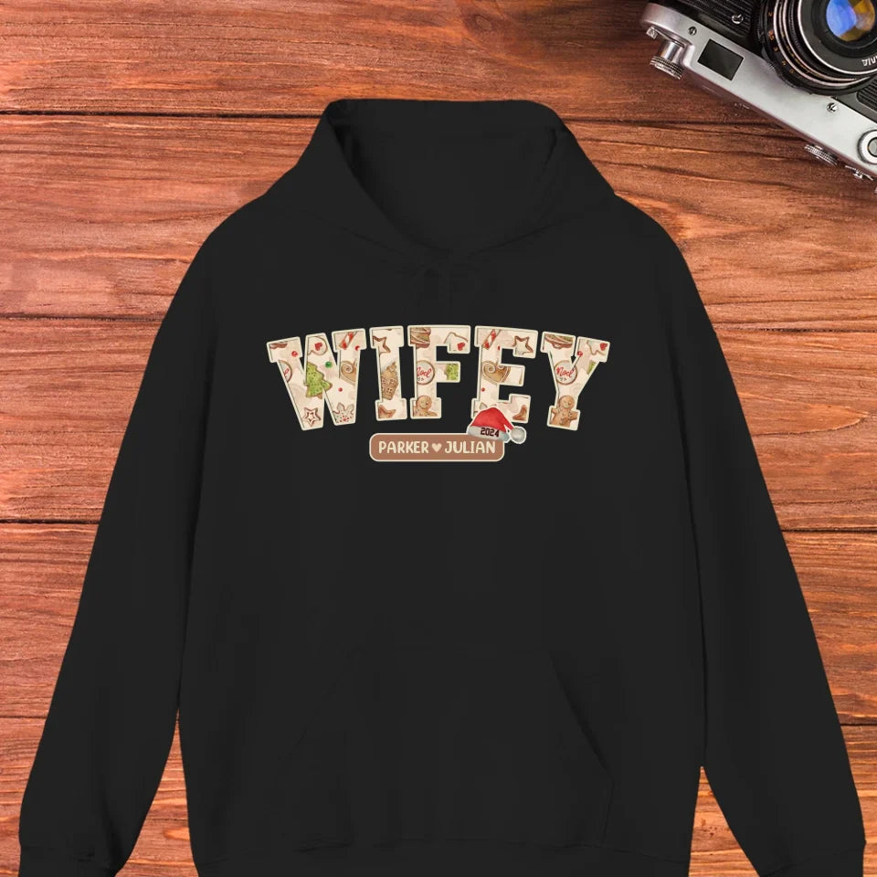 Wifey Pattern Christmas - Custom Name - Personalized Gift For Couples - Unisex Hoodie