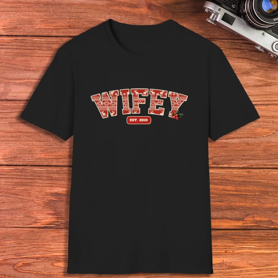 Wifey Pattern - Custom Name - Personalized Gift For Couples - Unisex T-Shirt