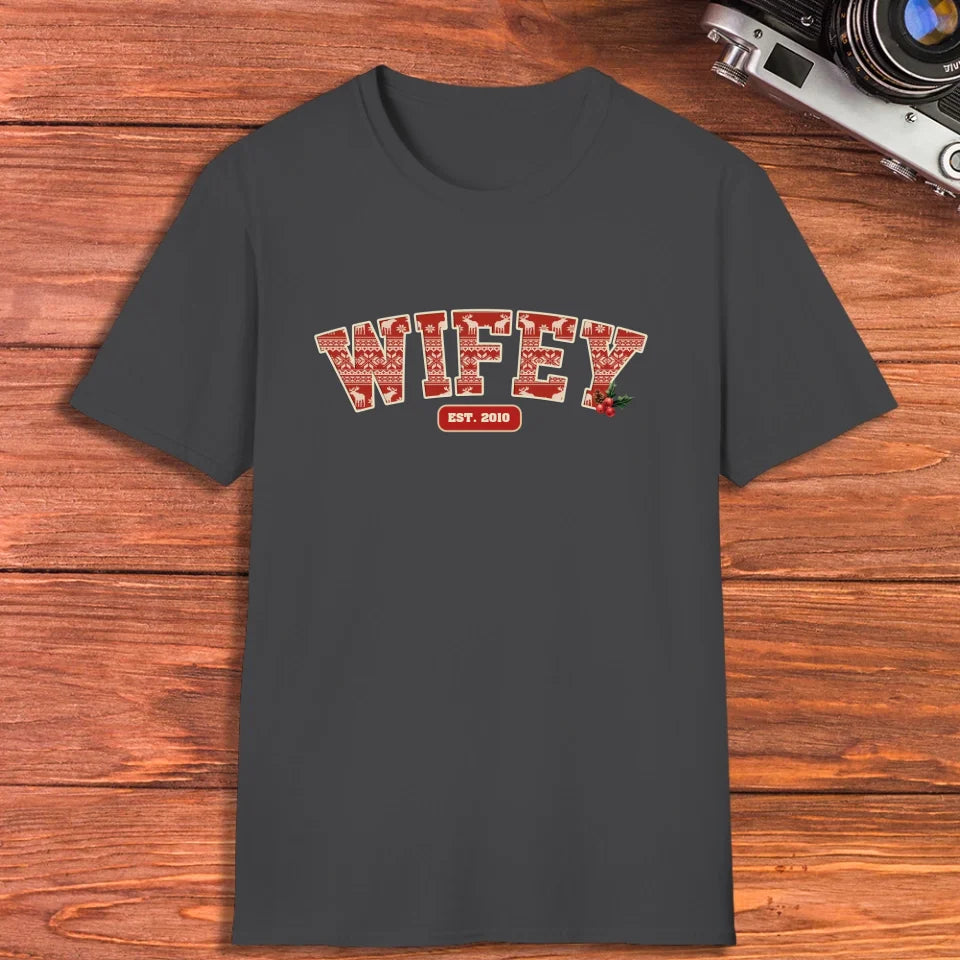 Wifey Pattern - Custom Name - Personalized Gift For Couples - Unisex T-Shirt