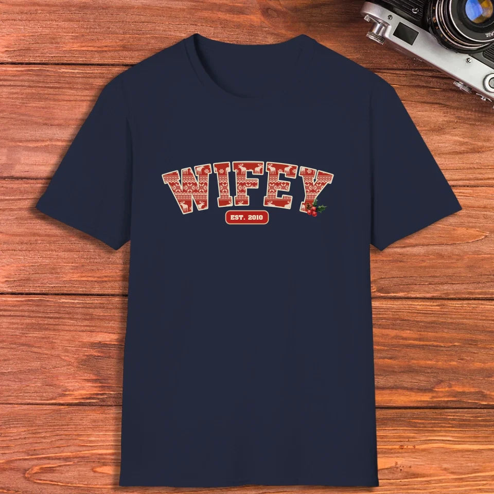 Wifey Pattern - Custom Name - Personalized Gift For Couples - Unisex T-Shirt