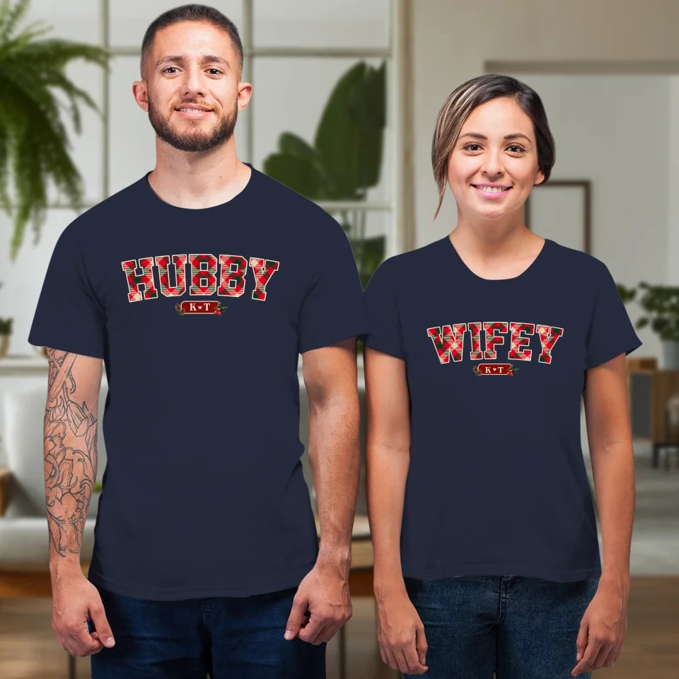 Wifey Plaid - Custom Name - Personalized Gift For Couples - Unisex T-Shirt