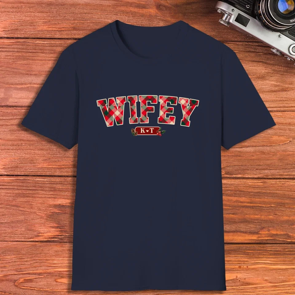 Wifey Plaid - Custom Name - Personalized Gift For Couples - Unisex T-Shirt