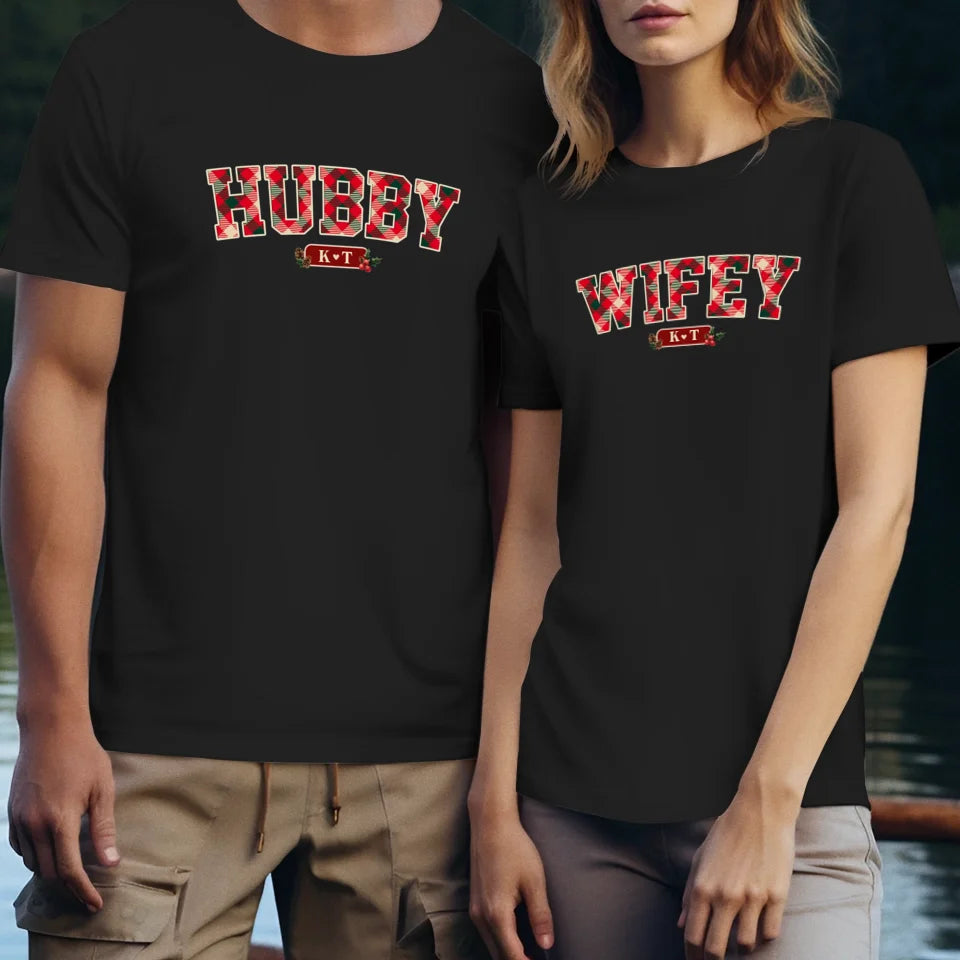 Wifey Plaid - Custom Name - Personalized Gift For Couples - Unisex T-Shirt