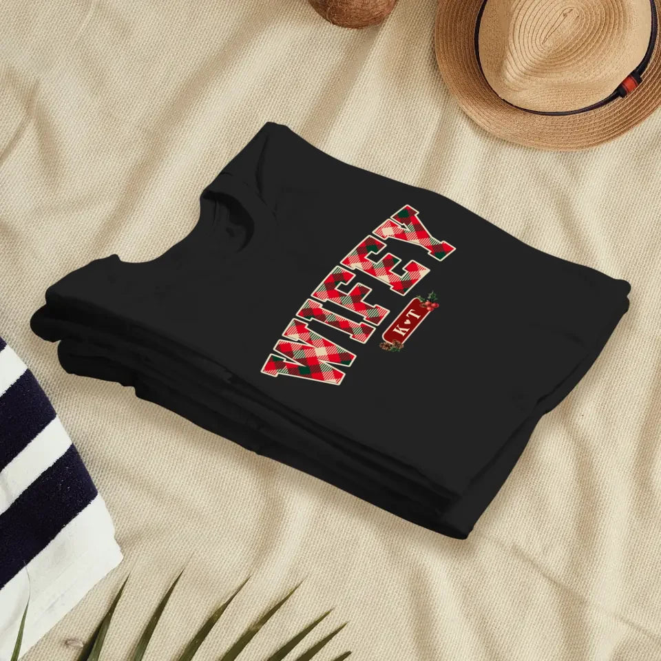 Wifey Plaid - Custom Name - Personalized Gift For Couples - Unisex T-Shirt