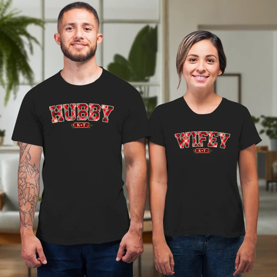 Wifey Plaid - Custom Name - Personalized Gift For Couples - Unisex T-Shirt