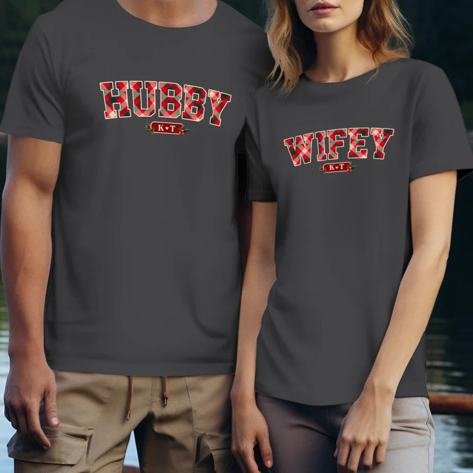 Wifey Plaid - Custom Name - Personalized Gift For Couples - Unisex T-Shirt