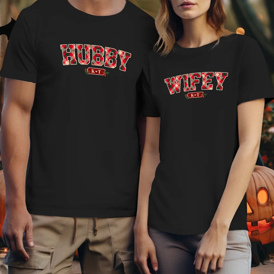 Wifey Plaid - Custom Name - Personalized Gift For Couples - Unisex T-Shirt