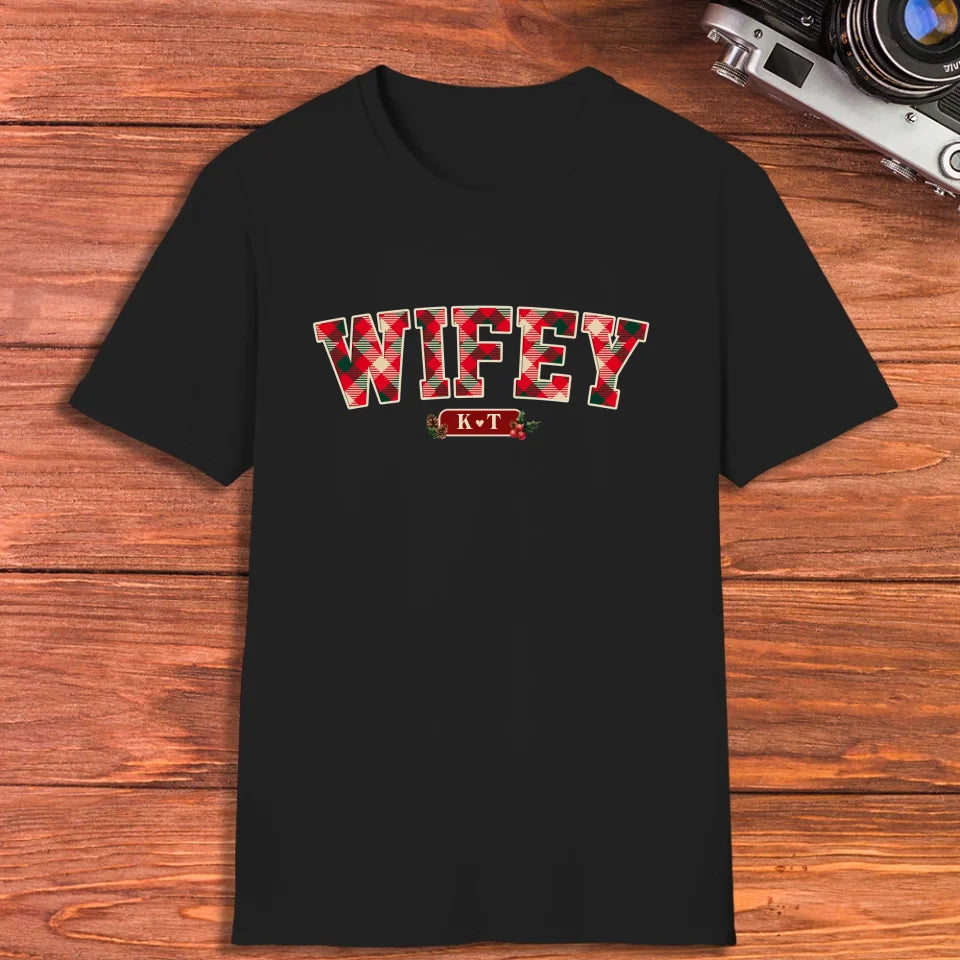 Wifey Plaid - Custom Name - Personalized Gift For Couples - Unisex T-Shirt