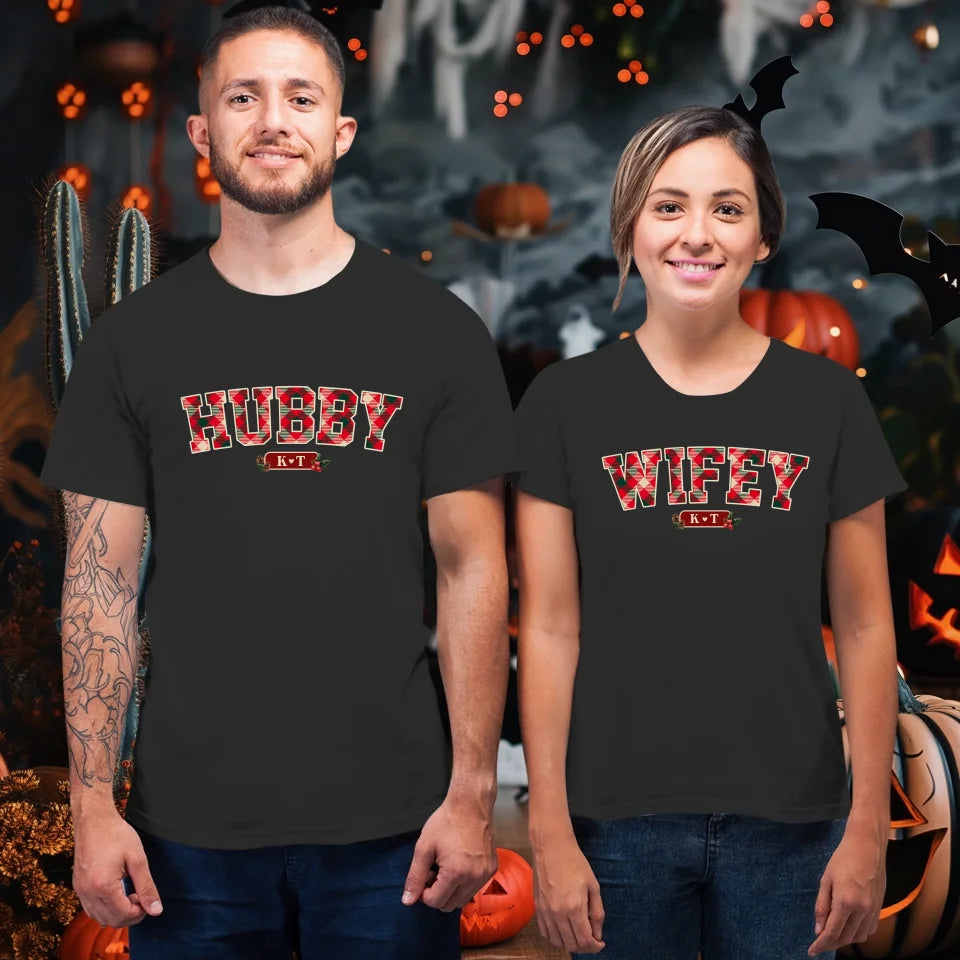 Wifey Plaid - Custom Name - Personalized Gift For Couples - Unisex T-Shirt