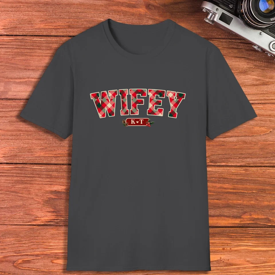 Wifey Plaid - Custom Name - Personalized Gift For Couples - Unisex T-Shirt