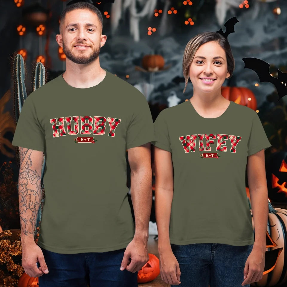 Wifey Plaid - Custom Name - Personalized Gift For Couples - Unisex T-Shirt