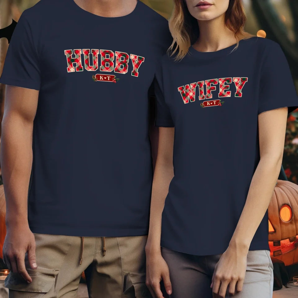 Wifey Plaid - Custom Name - Personalized Gift For Couples - Unisex T-Shirt