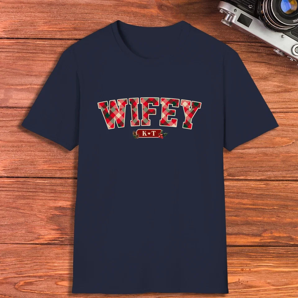 Wifey Plaid - Custom Name - Personalized Gift For Couples - Unisex T-Shirt