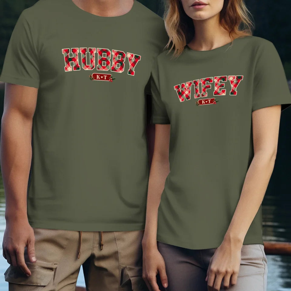 Wifey Plaid - Custom Name - Personalized Gift For Couples - Unisex T-Shirt