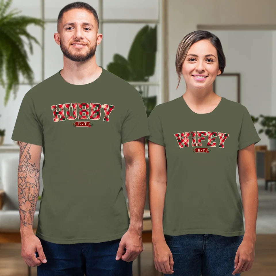 Wifey Plaid - Custom Name - Personalized Gift For Couples - Unisex T-Shirt