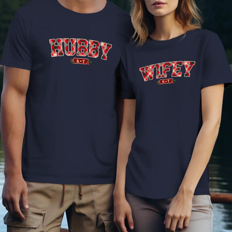 Wifey Plaid - Custom Name - Personalized Gift For Couples - Unisex T-Shirt