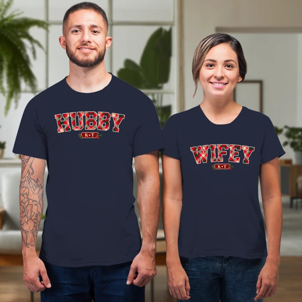 Wifey Plaid - Custom Name - Personalized Gift For Couples - Unisex T-Shirt